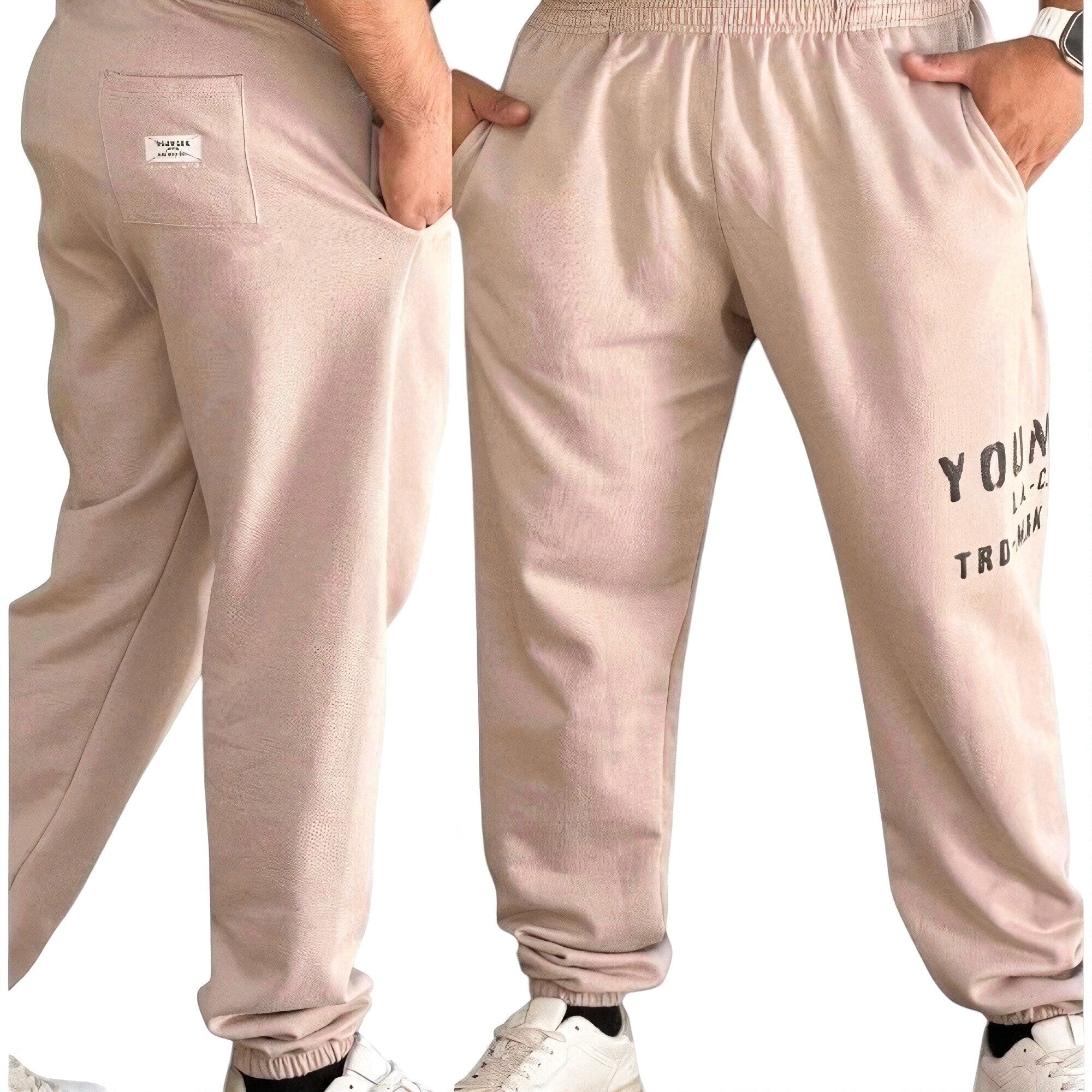 DUALLITY WEAR beige elevated jogger pants with premium fit and superior comfort. Features a heavier fabric and minimal style.