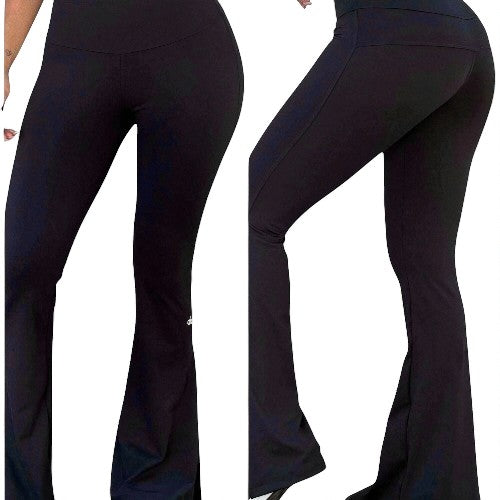 DUALLITY WEAR black bootcut leggings made of soft, premium fabric. Flattering fit for gym or casual wear.