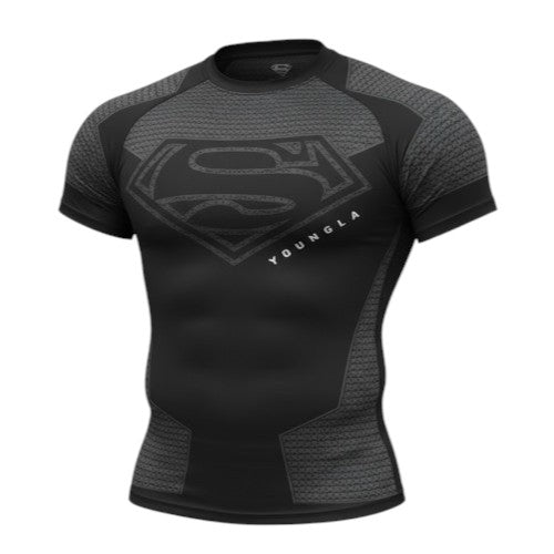DUALLITY WEAR black compression t-shirt with Superman logo, ideal for training.
