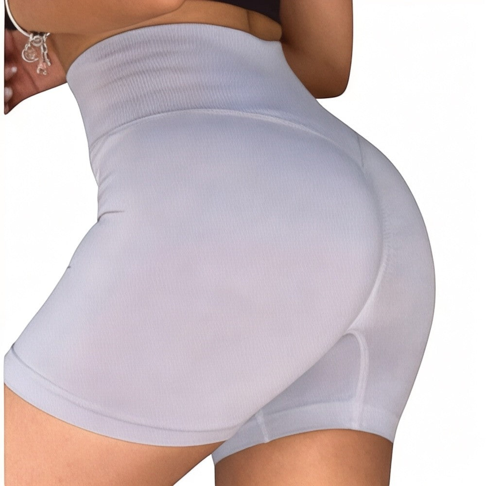 DUALLITY WEAR light grey seamless high-waisted gym shorts with a comfortable fit for total mobility.