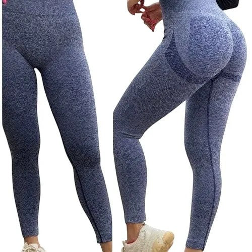 DUALLITY WEAR navy blue heathered seamless leggings with a comfortable stretch fit, ideal for gym or lifestyle.