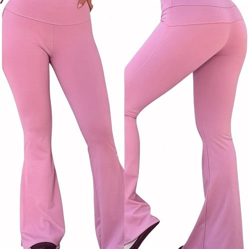 DUALLITY WEAR pink bootcut leggings with a flattering fit and premium soft fabric, perfect for gym or casual wear.