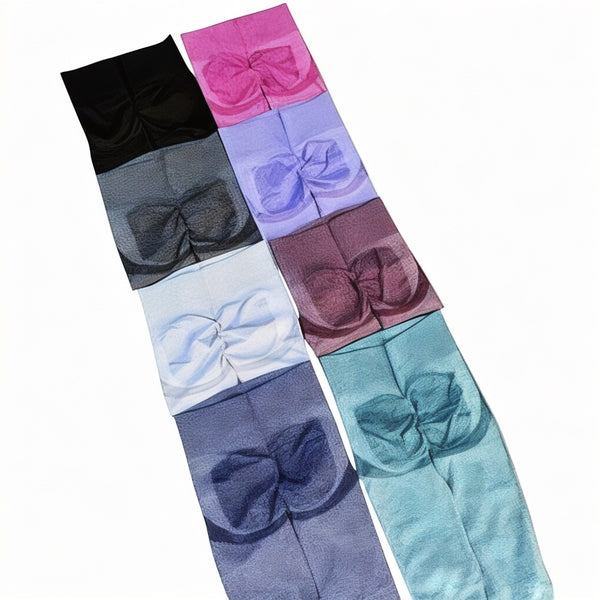 DUALLITY WEAR collection of scrunch butt leggings in black, grey, light blue, navy, pink, lavender, plum, and teal. Soft stretch fabric.
